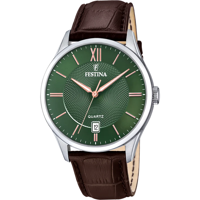 Festina F20426/8 Herrenuhr • Quarzwerk • Grünes Lederarmband