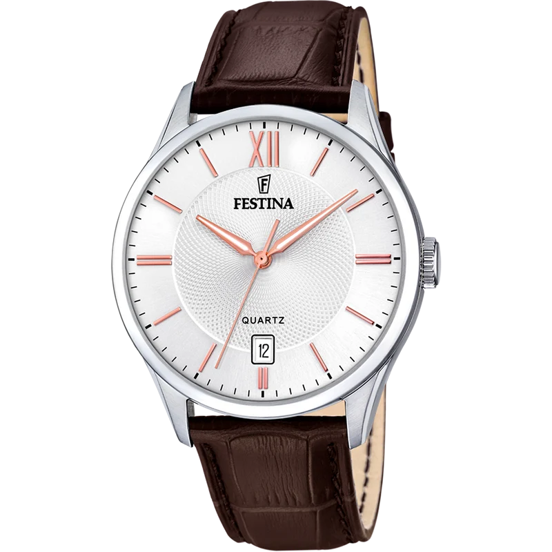 Festina Classics F20426/4 Herrenuhr • Weißes Lederarmband • Klassisches Design