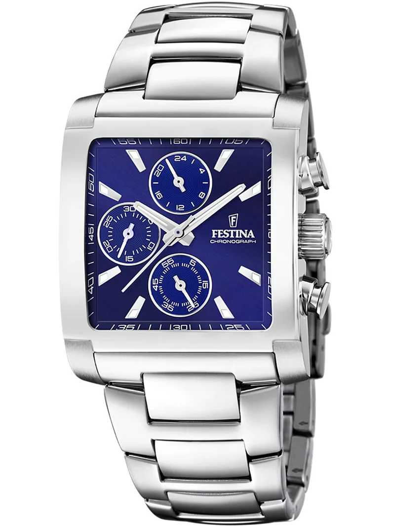 Festina Timeless Chronograph F20423/2 Herrenuhr Blau • Eckiges Edelstahlgehäuse • Mineralglas