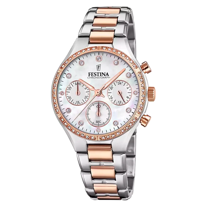 Festina Boyfriend F20403/1 Damen Armbanduhr • Perlmutt-Zifferblatt • Chronograph