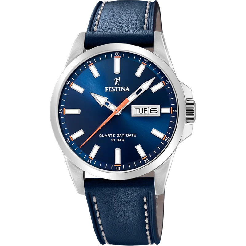 Festina Classics F20358/3 Herrenuhr • Blaues Zifferblatt mit Datum • Blaues Lederarmband
