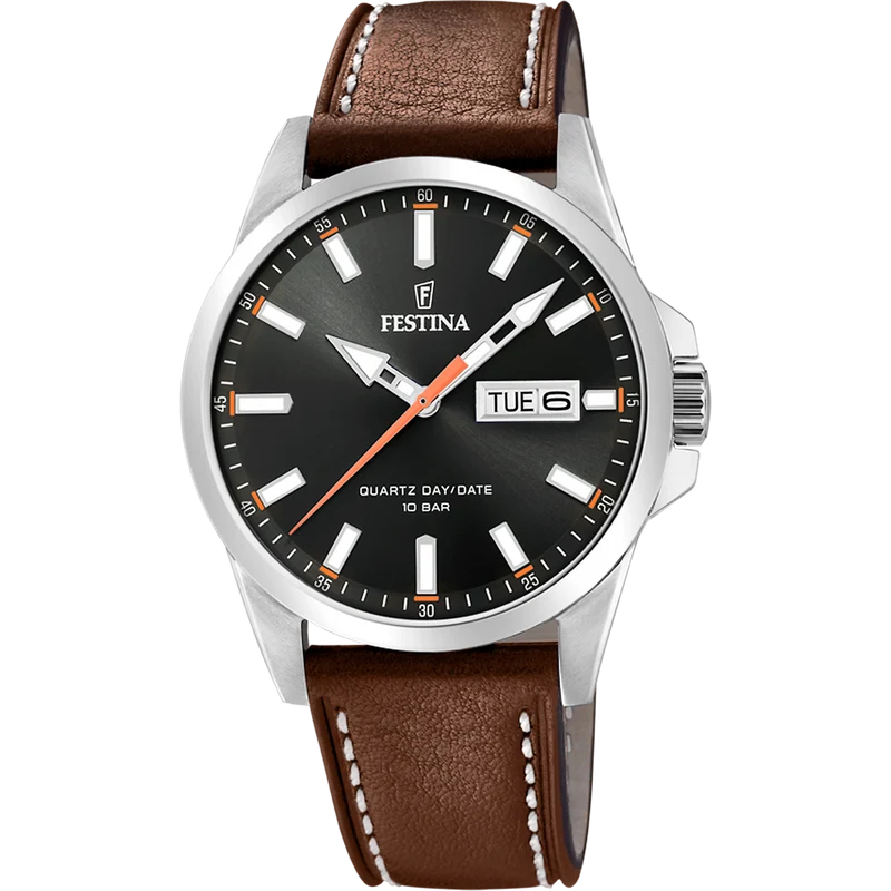 Festina Classics F20358/2 Herrenuhr Schwarz • Mineralglas • Echtlederarmband