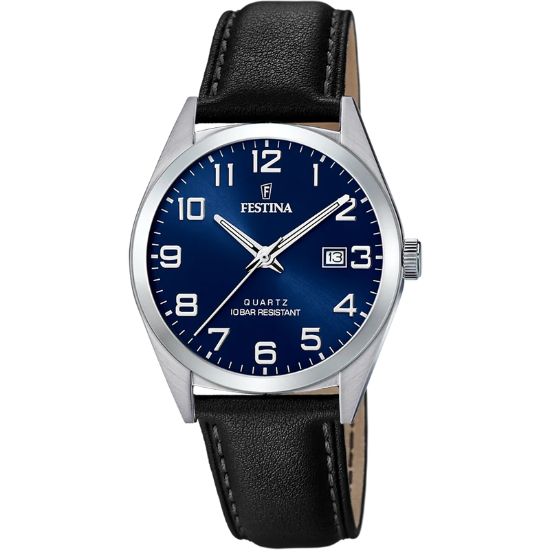 Festina Classics F20446/2 Herrenuhr Blau • Blaues Lederarmband • Mineralglas