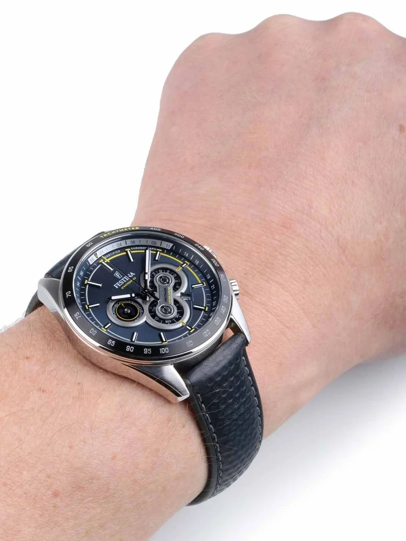 Festina Sport Chronograph F20202/2 Herrenuhr Blau • Quarz-Chronograph • Blaues Lederarmband