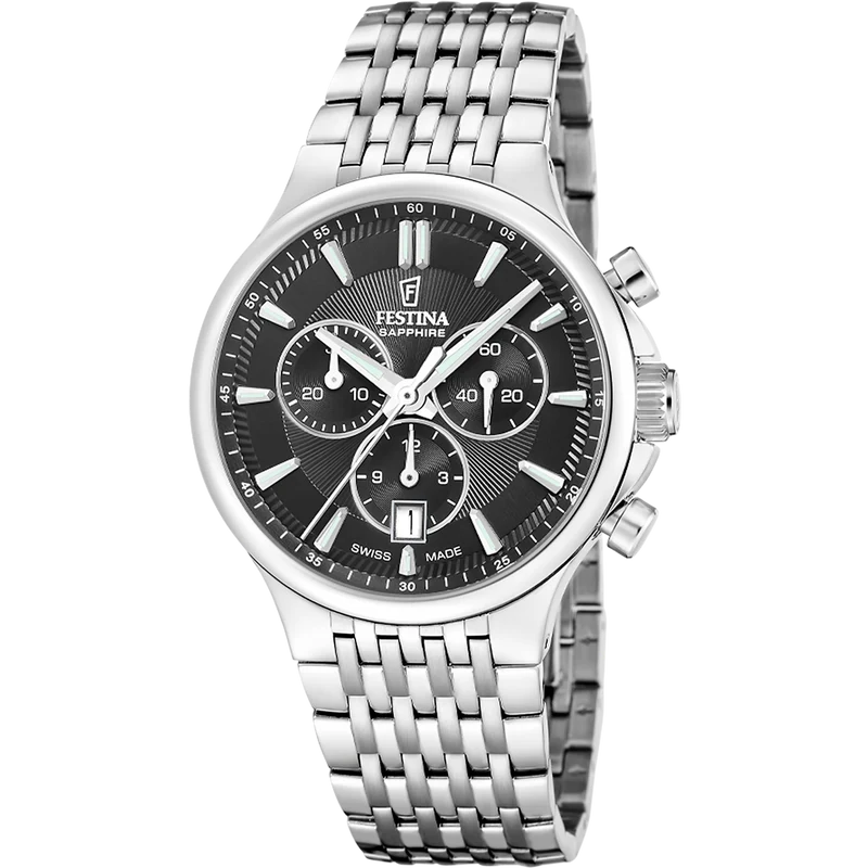 Festina Swiss Made Chronograph F20093/4 Herrenuhr • Saphirglas • Edelstahlarmband