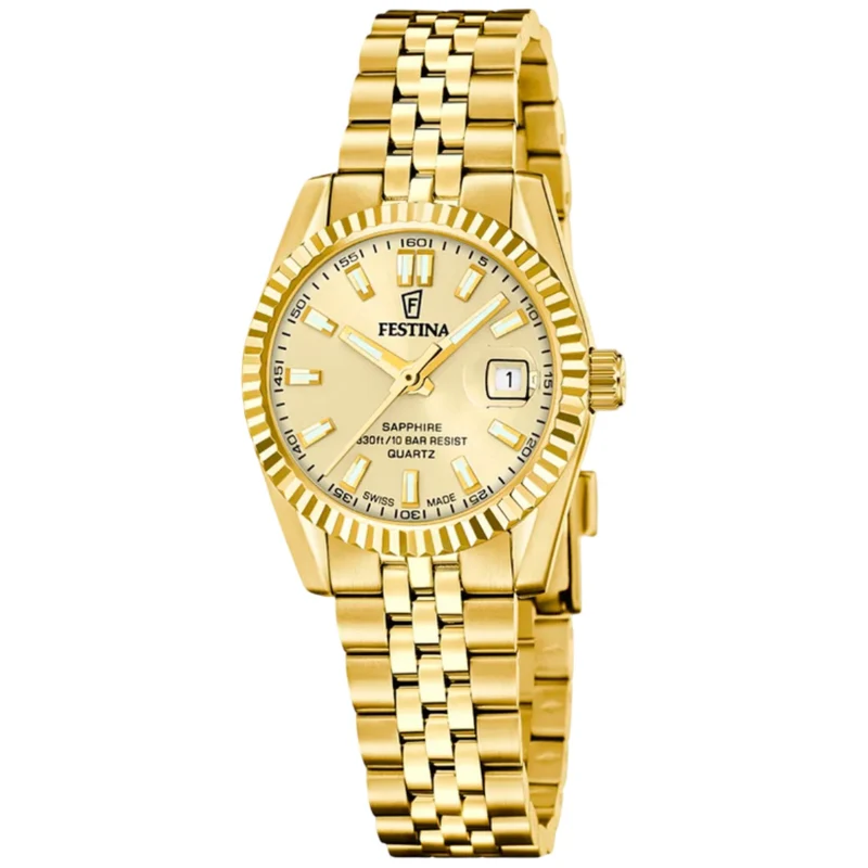 Festina Swiss Made Classic Steel F20089/2 Damen Armbanduhr • Saphirglas • 10 bar wasserdicht