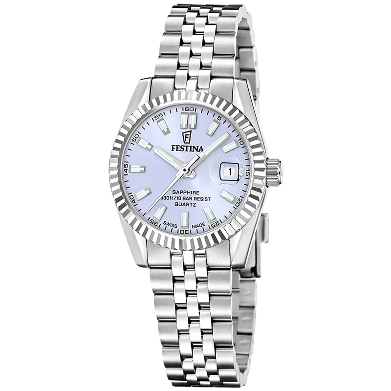 Festina Swiss Made Classic F20087/3 Damen Armbanduhr Hellblau • Saphirglas • Edelstahlarmband