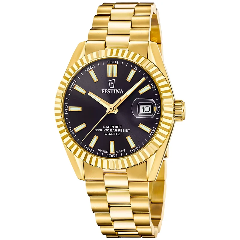 Festina F20086/B Herrenuhr Goldfarben/Schwarz • Saphirglas • Schweizer Quarzwerk