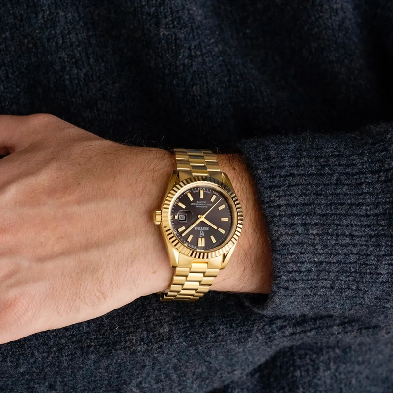 Festina F20086/B Herrenuhr Goldfarben/Schwarz • Saphirglas • Schweizer Quarzwerk