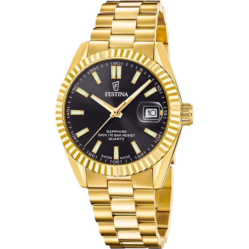 Festina F20086/B Herrenuhr Goldfarben/Schwarz • Saphirglas • Schweizer Quarzwerk