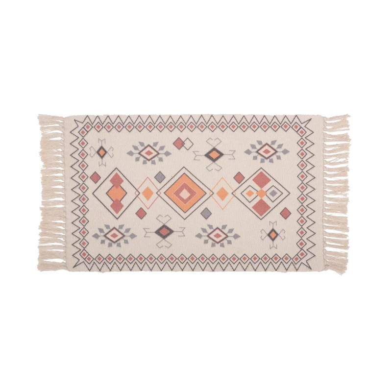 Handgewebter Baumwoll-Tischläufer mit Mandala-Jacquard und dekorativen Fransen