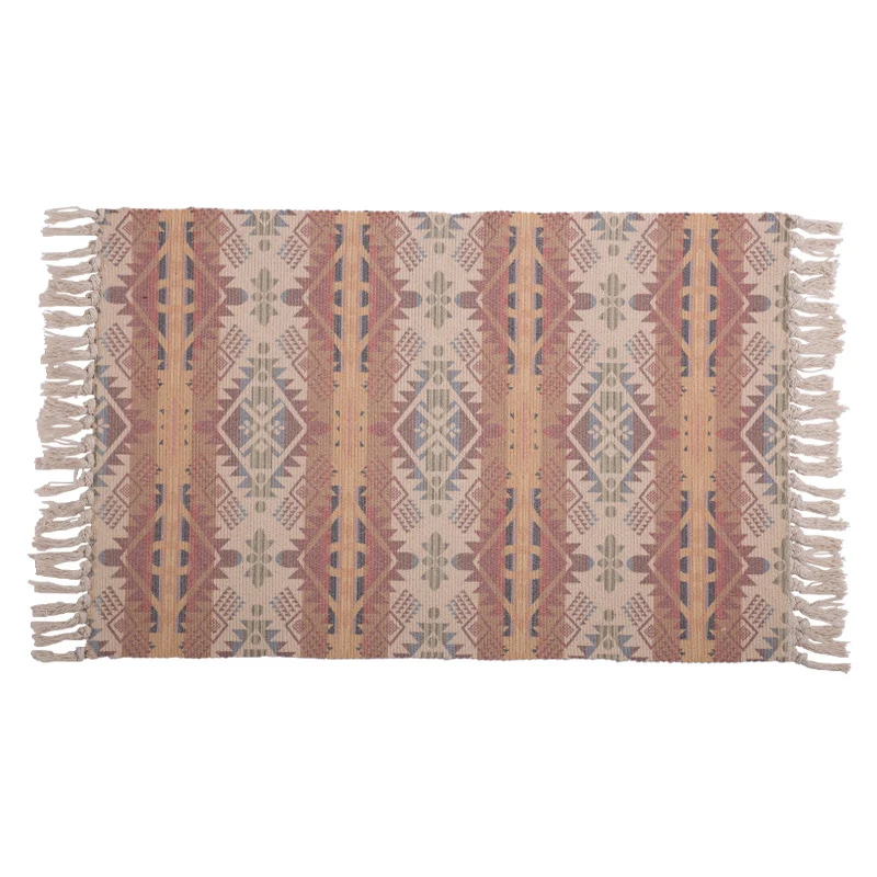 Handgewebter Baumwoll-Tischläufer mit Mandala-Jacquard und dekorativen Fransen