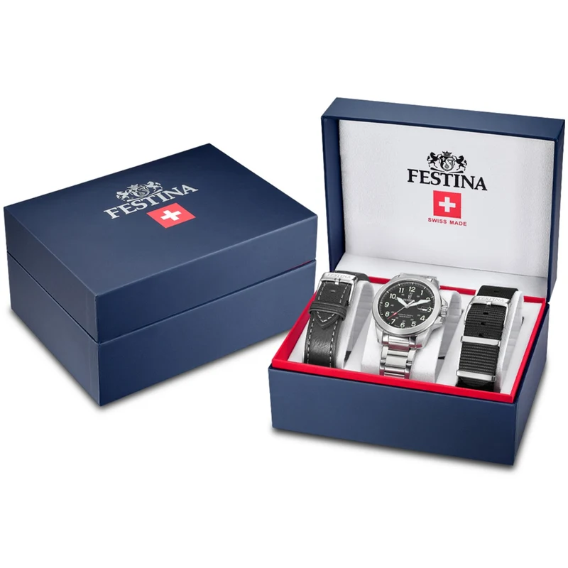Festina Swiss Made Field F20081/4 Herrenuhr • Saphirglas • 3 Wechselarmbänder