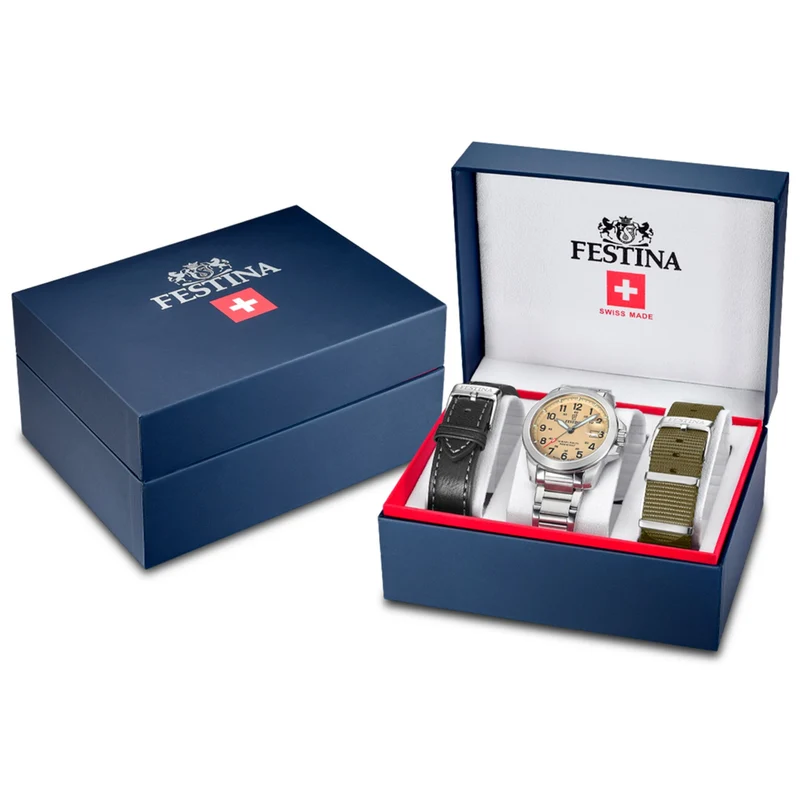 Festina Swiss Made Field F20081/1 Herrenuhr • Saphirglas • 3 Wechselarmbänder