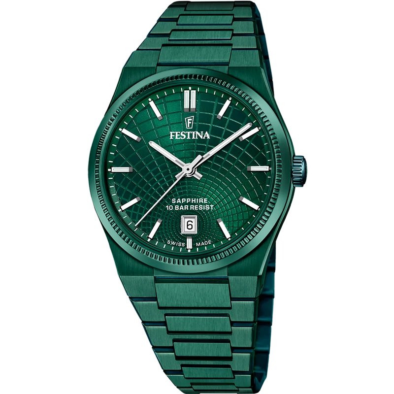 Festina Swiss Made F20079/1 Rive Herrenuhr Grün • Saphirglas • Automatikwerk