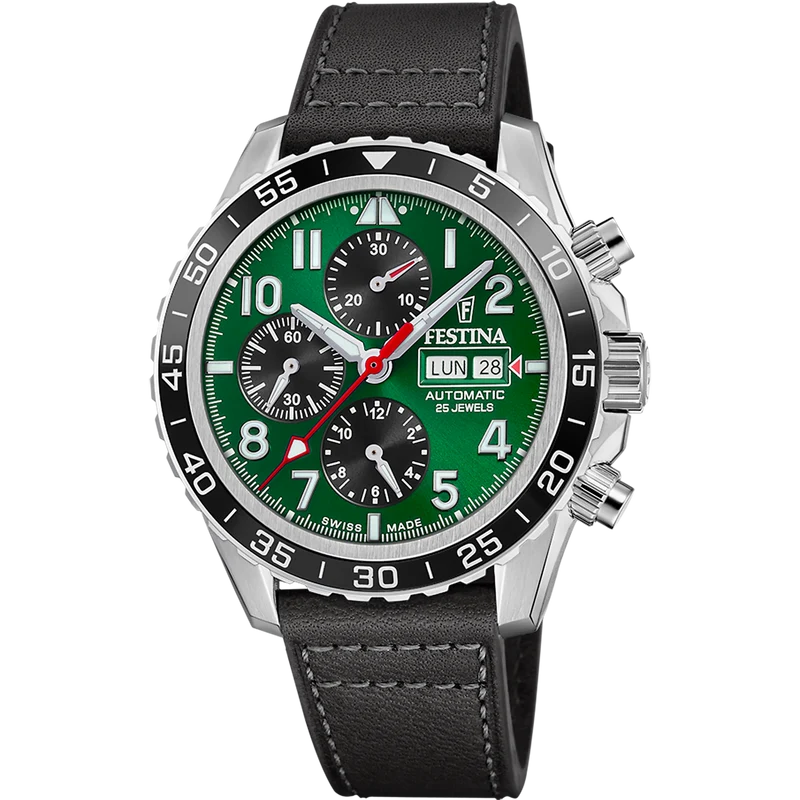Festina Swiss Made F20056/2 Herrenuhr Grün • Automatikwerk Valjoux 7750 • Saphirglas