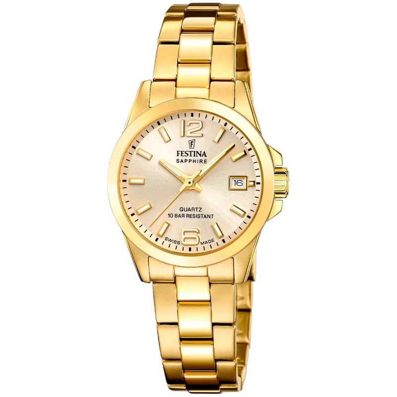 Festina F20050/2 Damen-Armbanduhr Goldfarben • Saphirglas • Swiss Made