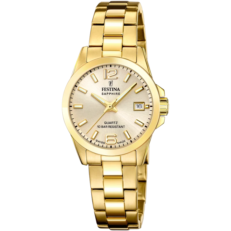 Festina F20050/2 Damen-Armbanduhr Goldfarben • Saphirglas • Swiss Made