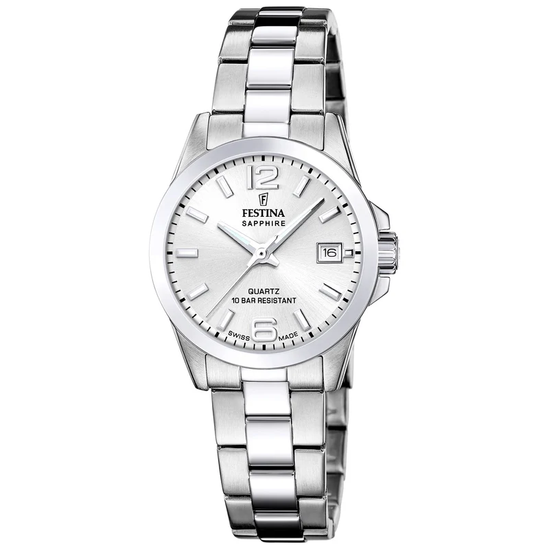 Festina Swiss Made F20049/1 Damenuhr • Schweizer Uhrwerk • Silberfarbenes Design