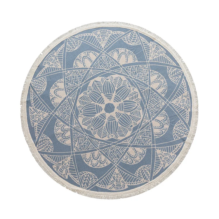 Runder Boho-Baumwollteppich mit Mandala‑Print und Fransenkante