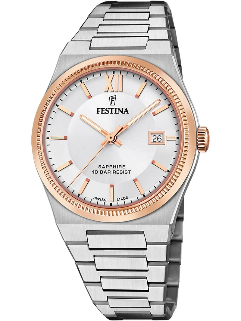 Festina Rivé F20036/1 Herrenuhr Swiss Made • Saphirglas • Edelstahl-Gehäuse 40 mm