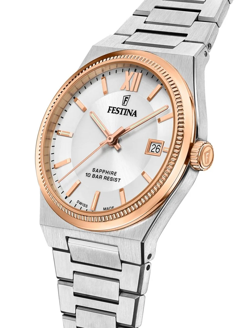 Festina Rivé F20036/1 Herrenuhr Swiss Made • Saphirglas • Edelstahl-Gehäuse 40 mm