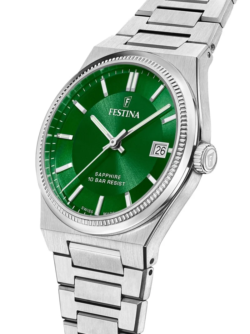 Festina Rivé F20034/3 Herrenuhr Swiss Made Grün • Saphirglas • Guilloché-Zifferblatt