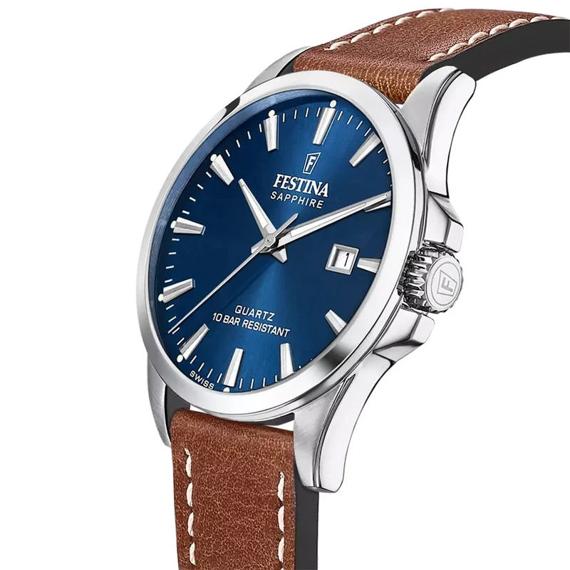Festina F20025/3 Herren Armbanduhr Blau/Braun • Saphirglas • Quarzwerk