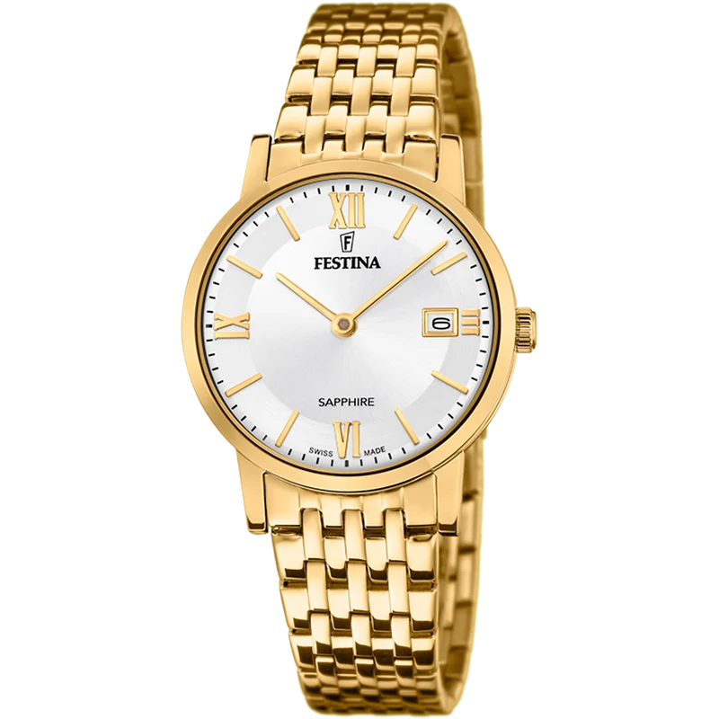 Festina Swiss Made Slim F20021/1 Damenuhr Silber • Saphirglas • Schlankes Edelstahlgehäuse