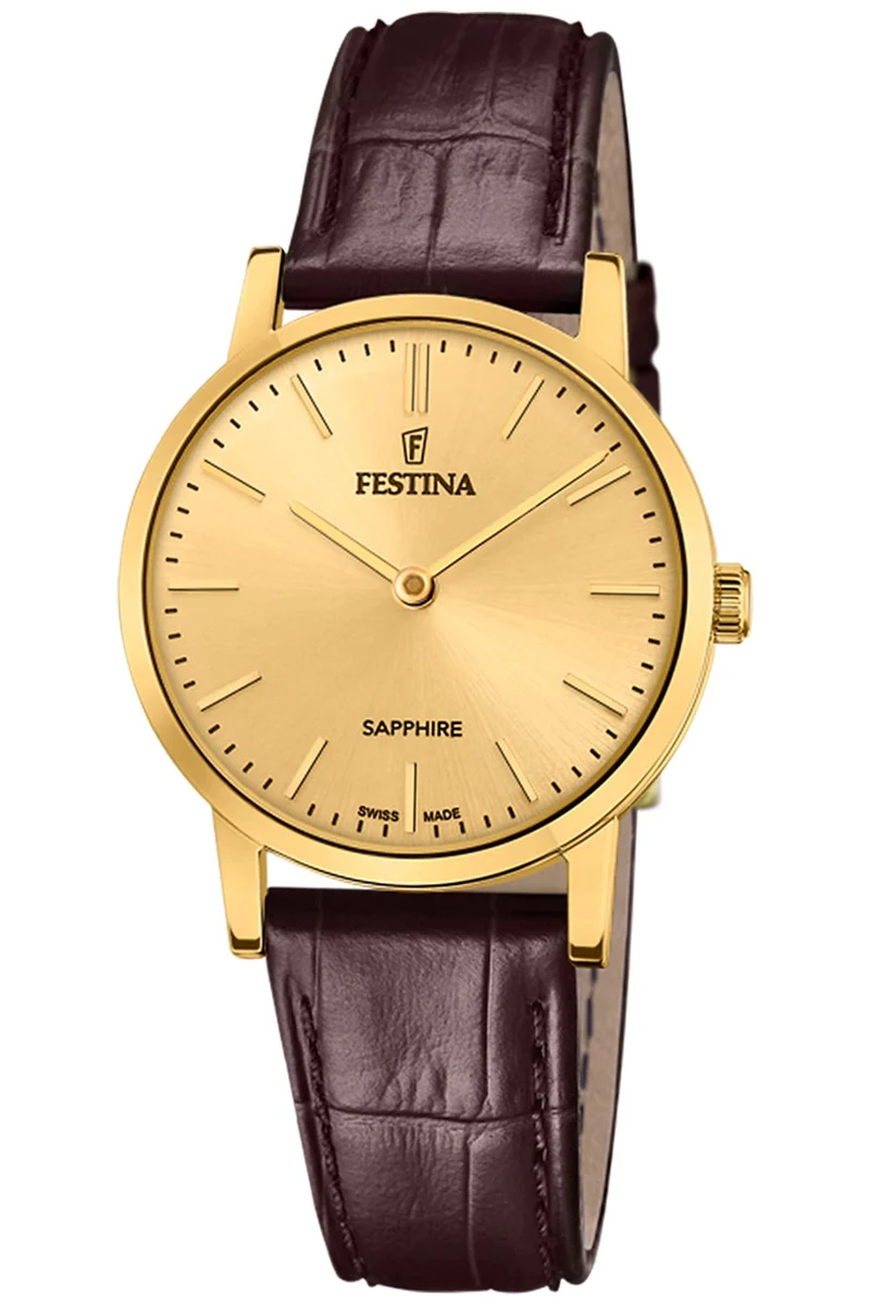 Festina F20017/2 Damenuhr Braun/Goldfarben • Saphirglas • Swiss Made Quarzwerk