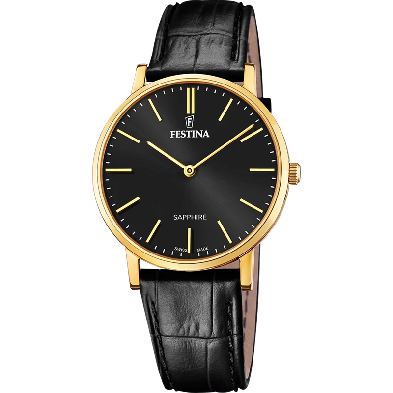 Festina Swiss Made F20016/3 Herrenuhr • Schwarzes Lederarmband • Swiss Made Qualität
