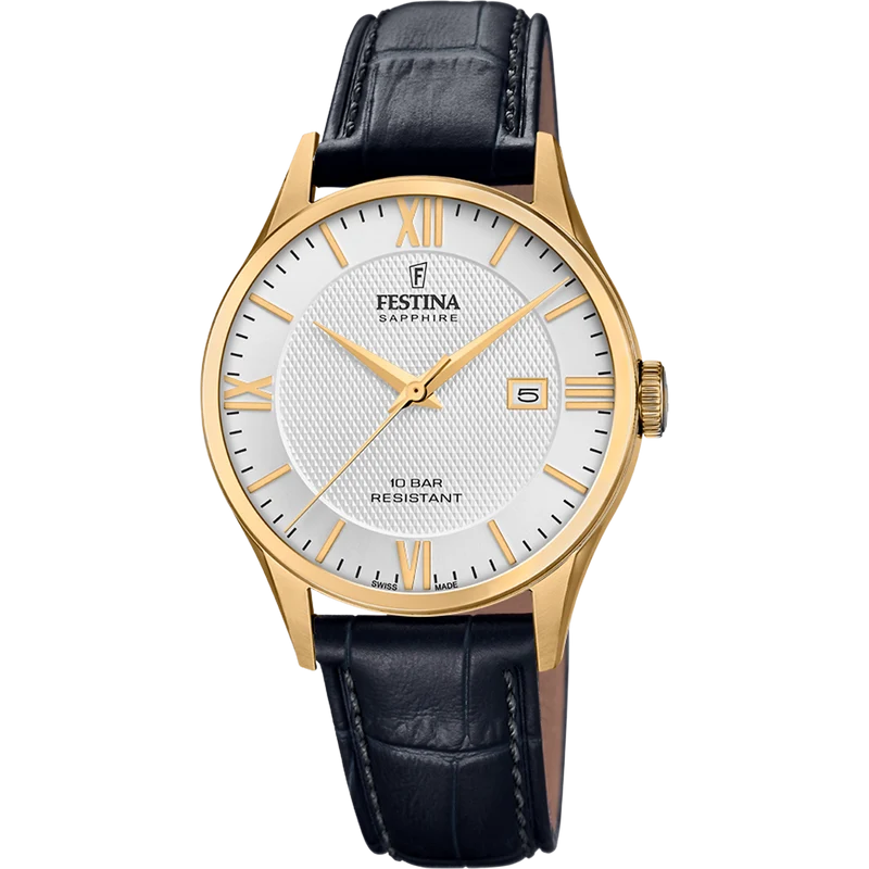 Festina Swiss Made F20010/2 Herrenuhr • Saphirglas • Echtlederarmband