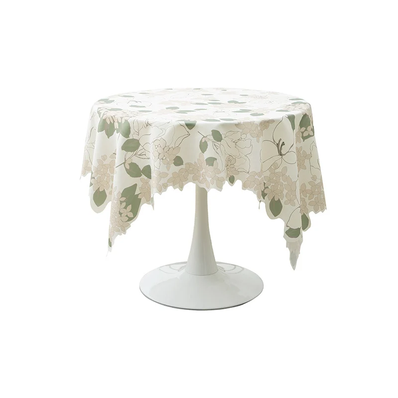 Rechteckige Tischdecke mit Olivenzweig‑Muster und gewelltem Saum