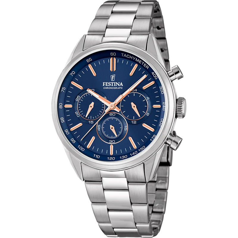 Festina Timeless Chronograph F16820/A Herrenuhr Blau • Chronograph • Mineralglas