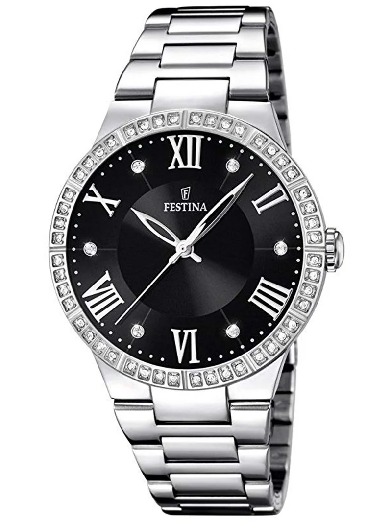Festina Boyfriend F16719/2 Damenuhr Schwarz • Mineralglas • Zirkonia-Besatz