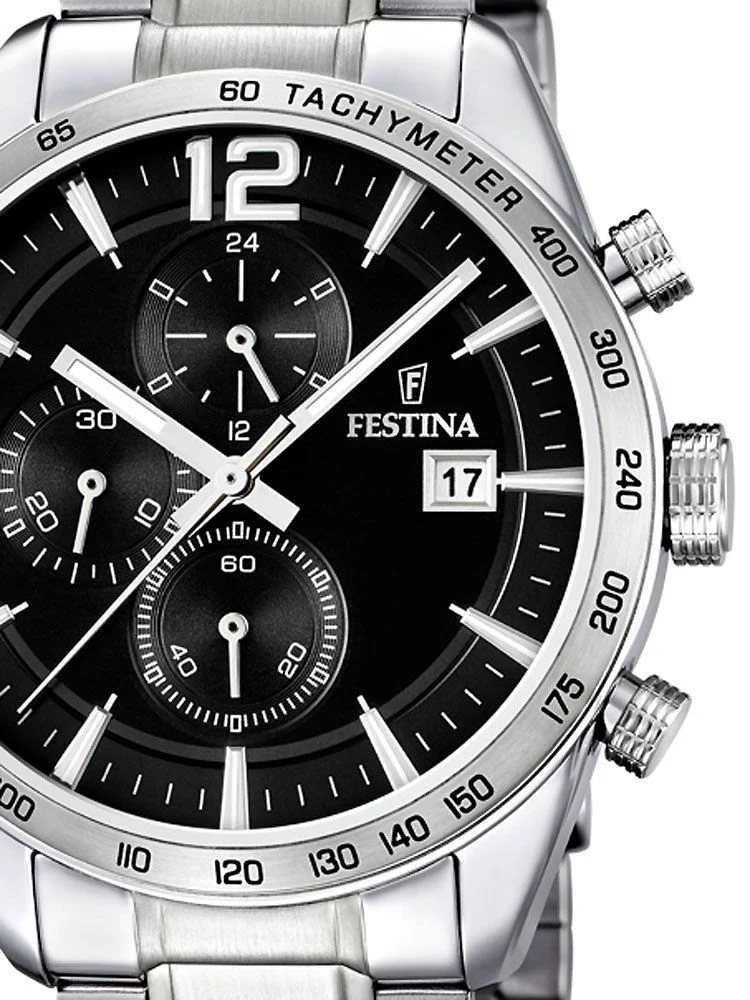 Festina Timeless Chronograph F16759/4 Herrenuhr Schwarz • Edelstahlarmband • Quarz-Chronograph