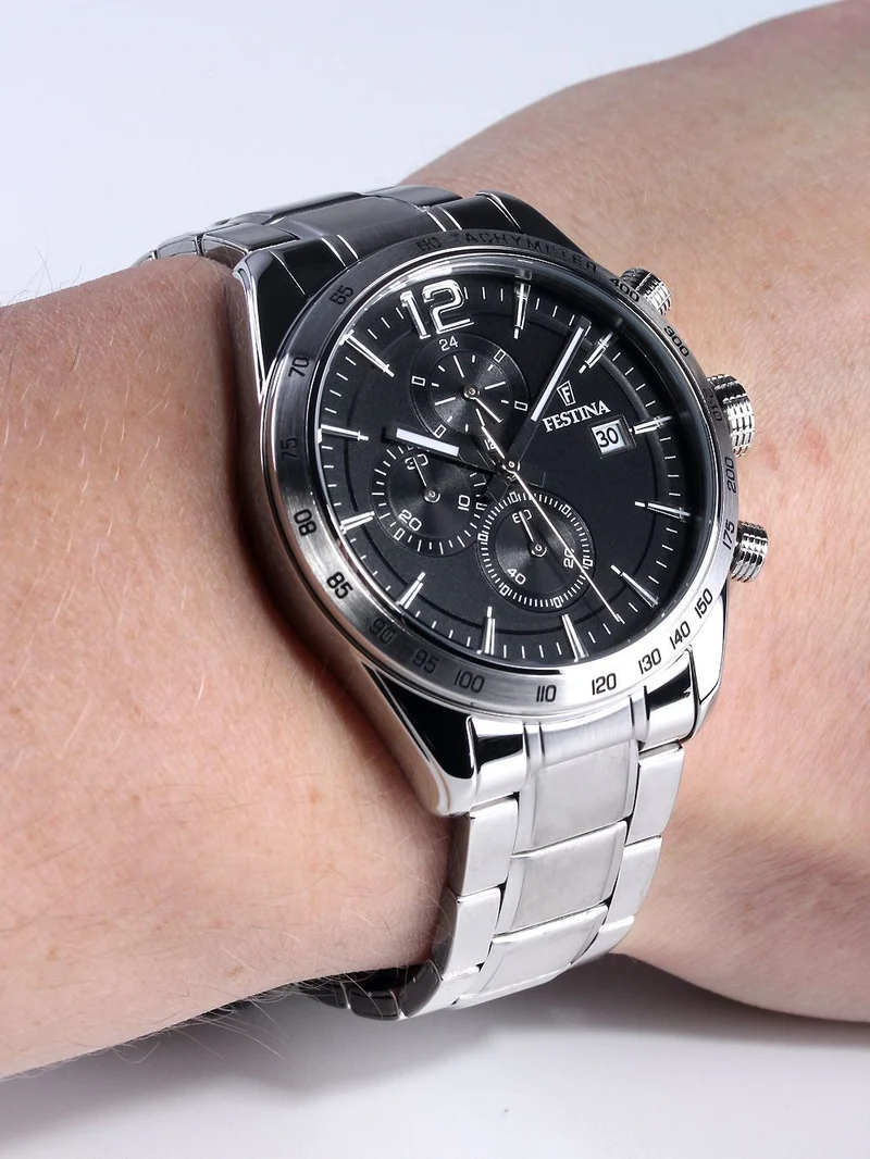 Festina Timeless Chronograph F16759/4 Herrenuhr Schwarz • Edelstahlarmband • Quarz-Chronograph