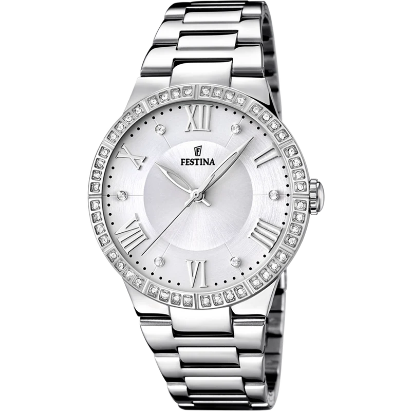 Festina F16719/1 Damenuhr Weiß • Mineralglas mit Zirkonia • Stahlarmband