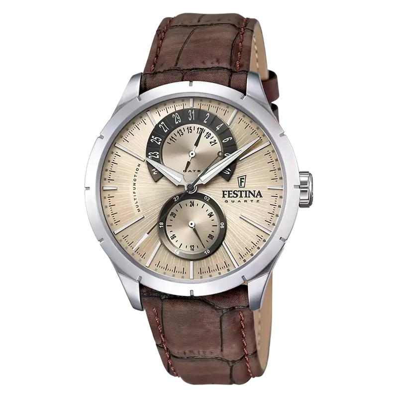 Festina Retro F16573/9 Herrenuhr Beige • Mineralglas • Multifunktions-Quarzwerk