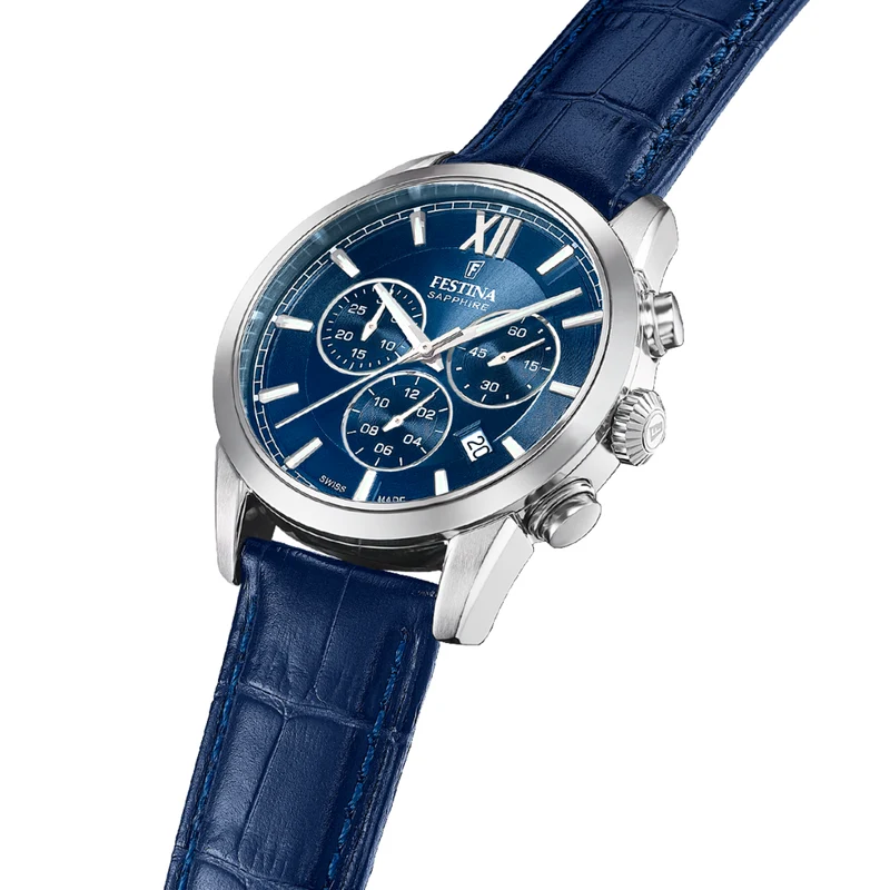 Festina Swiss Made Chronograph Ceramic F20042-2 Herrenuhr Blau • Saphirglas • Schweizer Quarzwerk