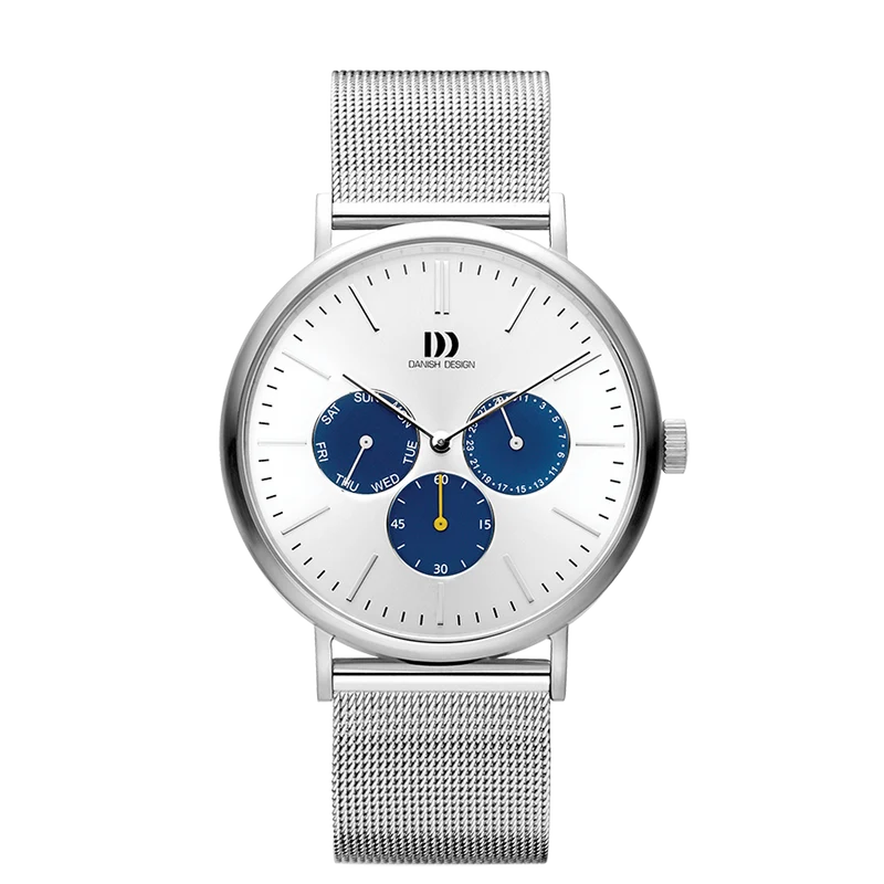 Danish Design Hong Kong IQ62Q1233 Herrenuhr Silber/Blau • Mineralglas • Datum & Wochentag