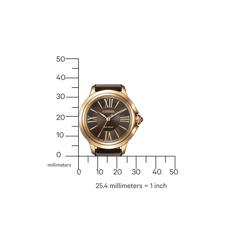 Citizen Ceci EM1163-09X Damenuhr Roségold • Eco-Drive Saphirglas • Apfelarmband Braun