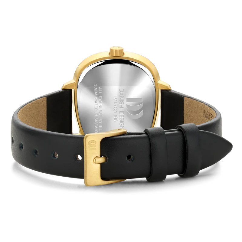 Danish Design Elvsten IV15Q1305 Damen Armbanduhr Schwarz-Gold • Schwarzes Zifferblatt • Skandinavisches Design