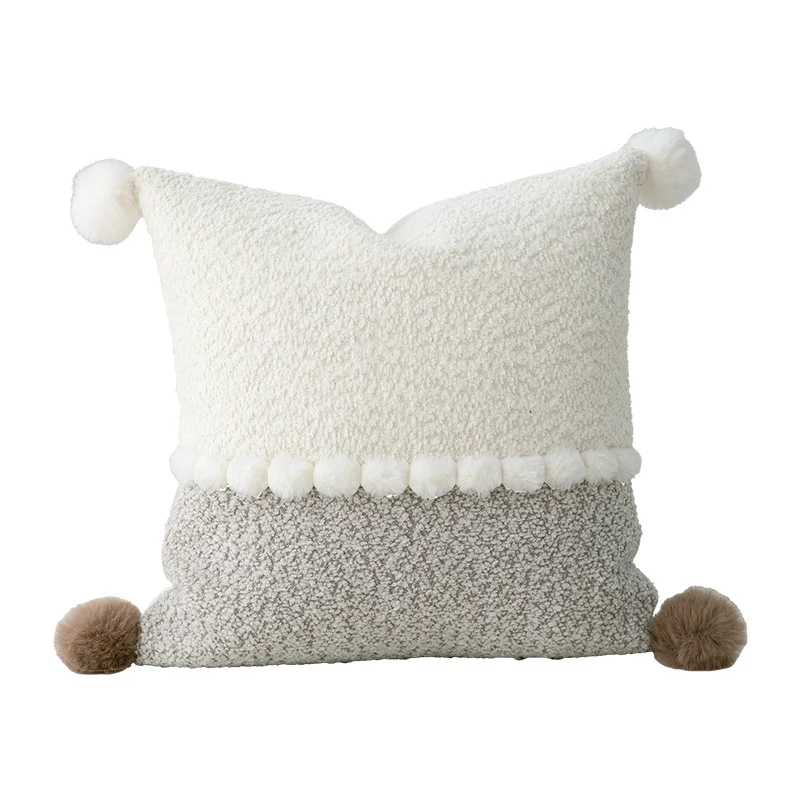 Zweifarbiger Bouclé‑Dekokissenbezug mit Teddy‑Sherpa‑Struktur und Ziernaht