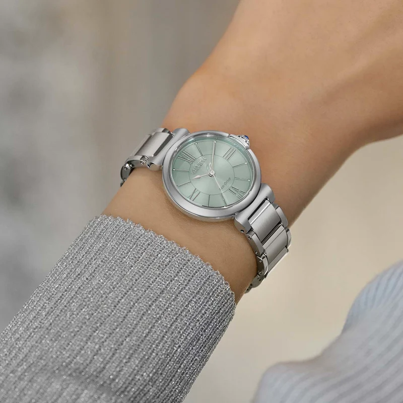 Citizen L EM1070-83L Damenuhr Grün • Eco-Drive Saphirglas • Edelstahlarmband