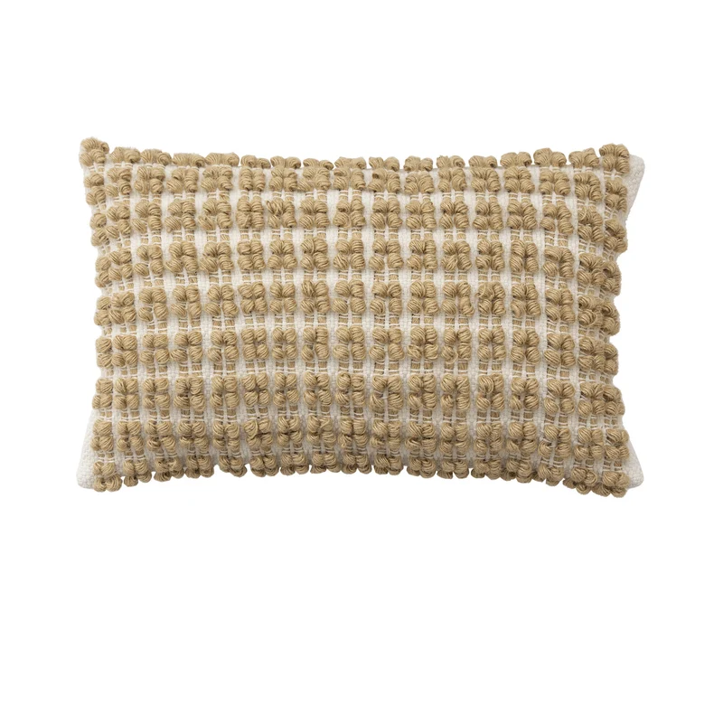 Gewebtes Boho-Dekokissen mit Quasten, Tuft-Relief und handgefertigten Details