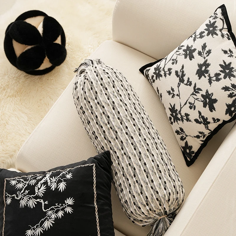 Boho-gewebtes Dekokissen-Set mit Zylinderrolle und quadratischem Fransenbezug