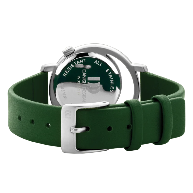 Danish Design Pico Pinea Silver IV33Q1271 Damen Armbanduhr Grün • Mineralglas • Lederarmband