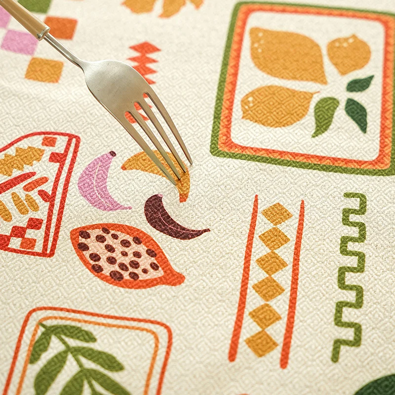 Tischdecke aus Baumwoll-Leinen mit skandinavischem Blatt- und Karomuster