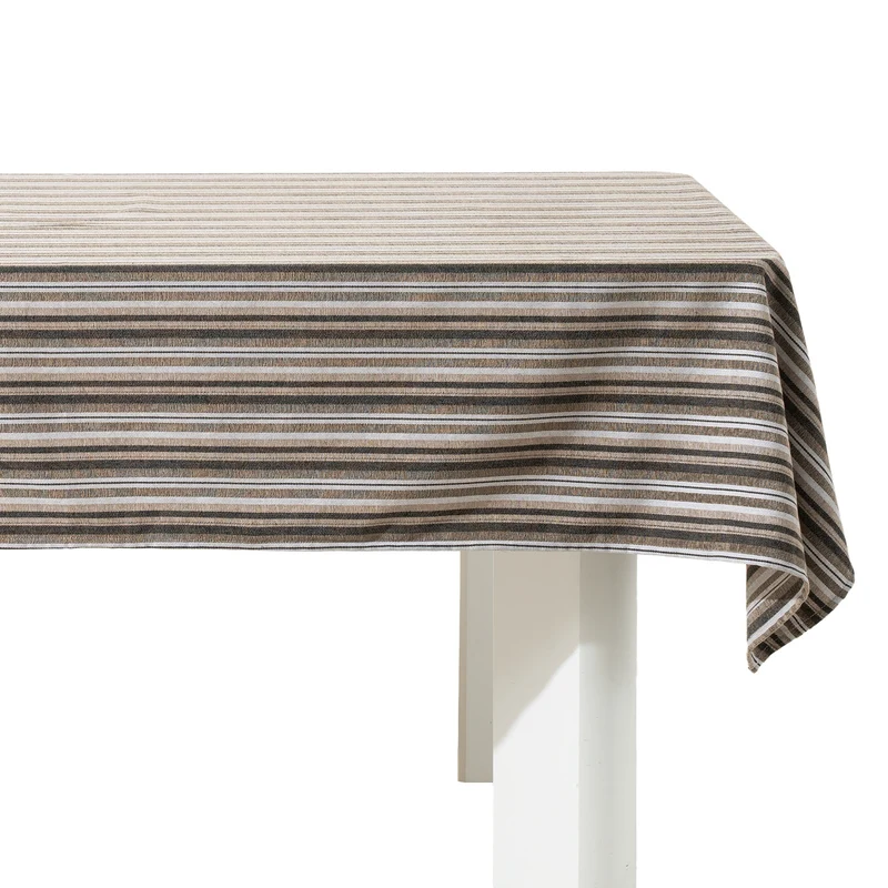 Tischdecke aus Baumwoll-Leinen mit filigranem Streifenwebmuster